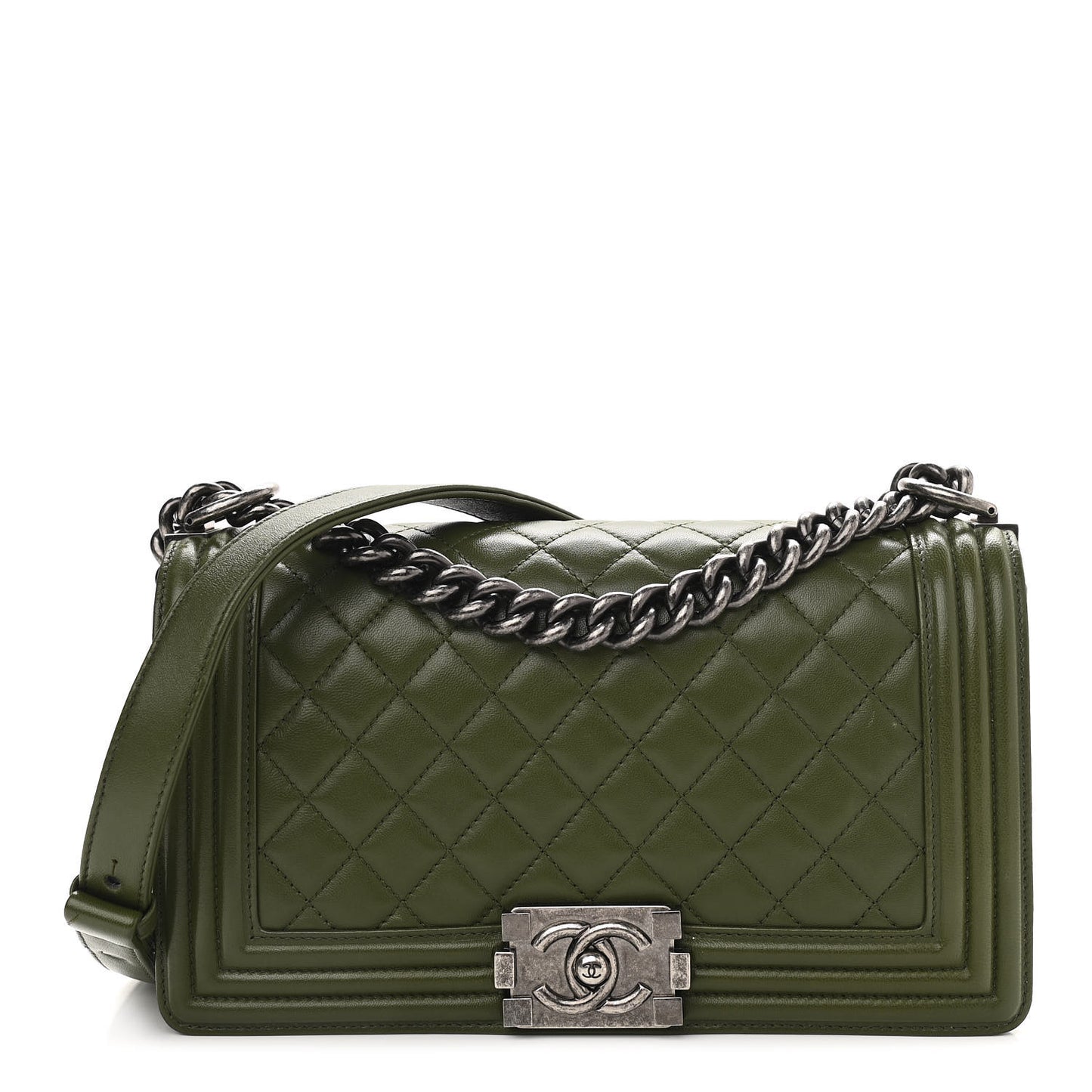 Lambskin Quilted Medium Boy Flap Green