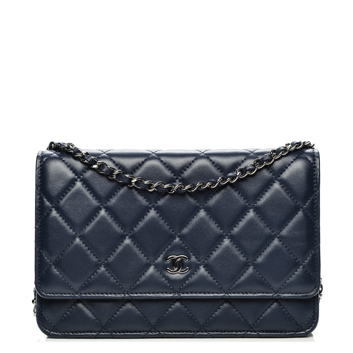 Chanel Lambskin Quilted Wallet On Chain WOC Navy Blue 1 of 8