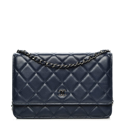 Chanel Lambskin Quilted Wallet On Chain WOC Navy Blue 1 of 8