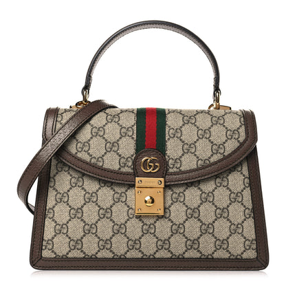 Gucci GG Supreme Monogram Textured Dollar Calfskin Web Small Ophidia Padlock Top Handle Bag Beige Ebony New Acero 1 of 9