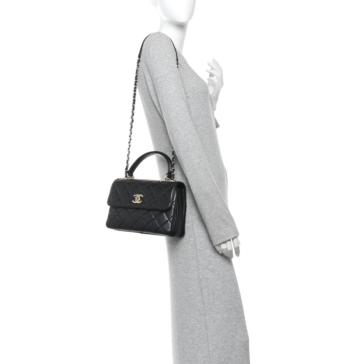 Lambskin Quilted Small Trendy CC Dual Handle Flap Bag Black