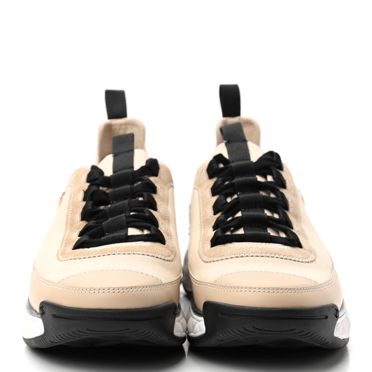 Chanel Velvet Calfskin Mixed Fibers CC Sneakers 41.5 Beige 2 of 10