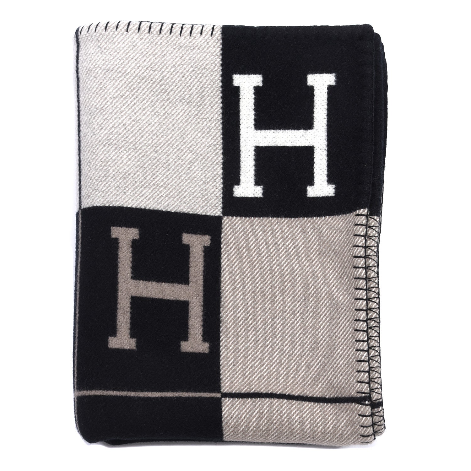 Hermes Wool Cashmere Avalon III Blanket Ecru Black 1 of 3