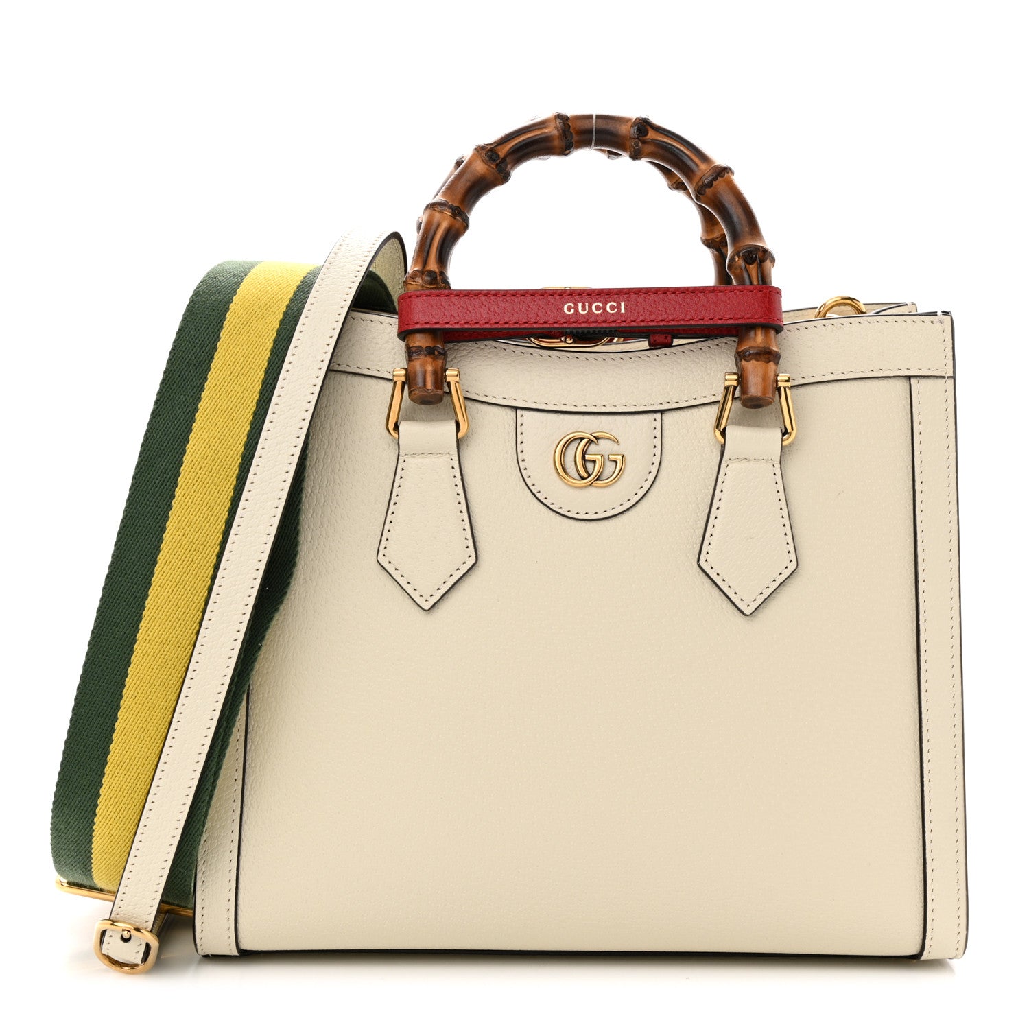 Gucci Textured Dollar Calfskin Web Small Diana Tote Bag Mystic White 1 of 14