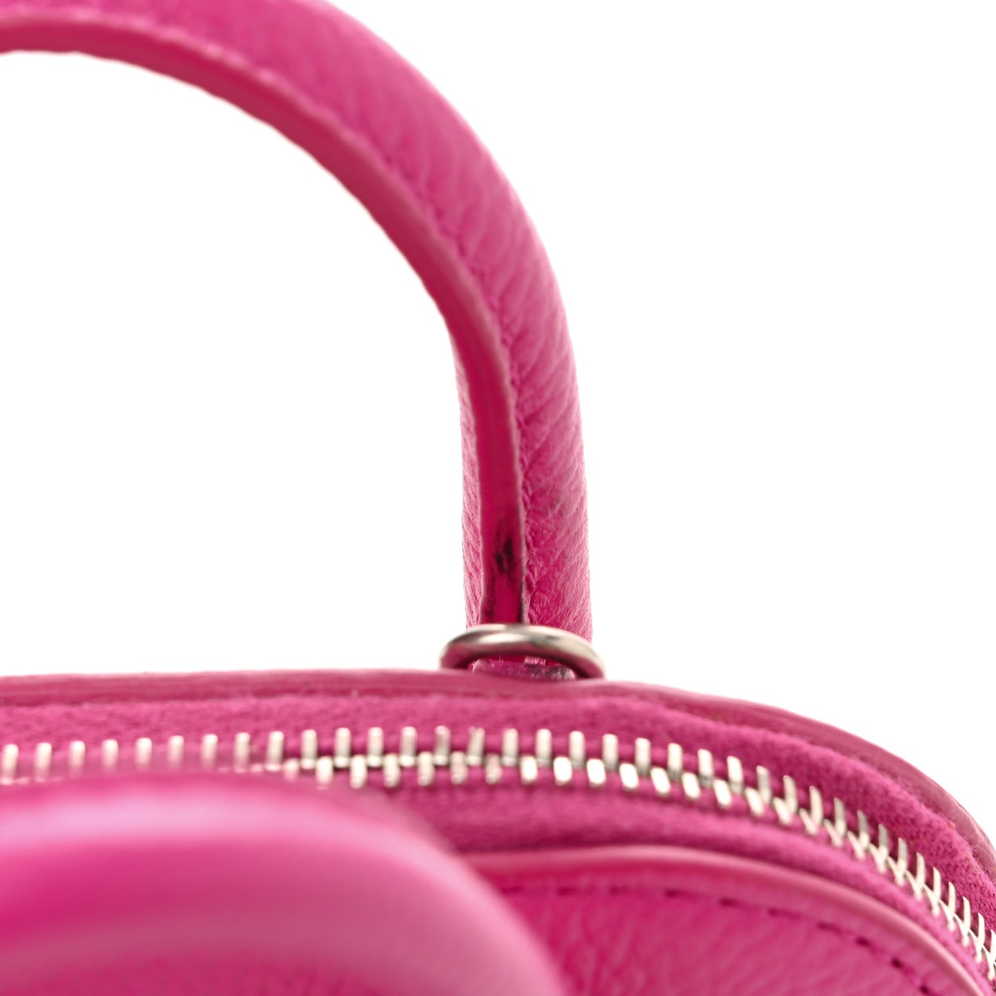 Grained Calfskin Logo Mini Ville Top Handle Bag Fuchsia White
