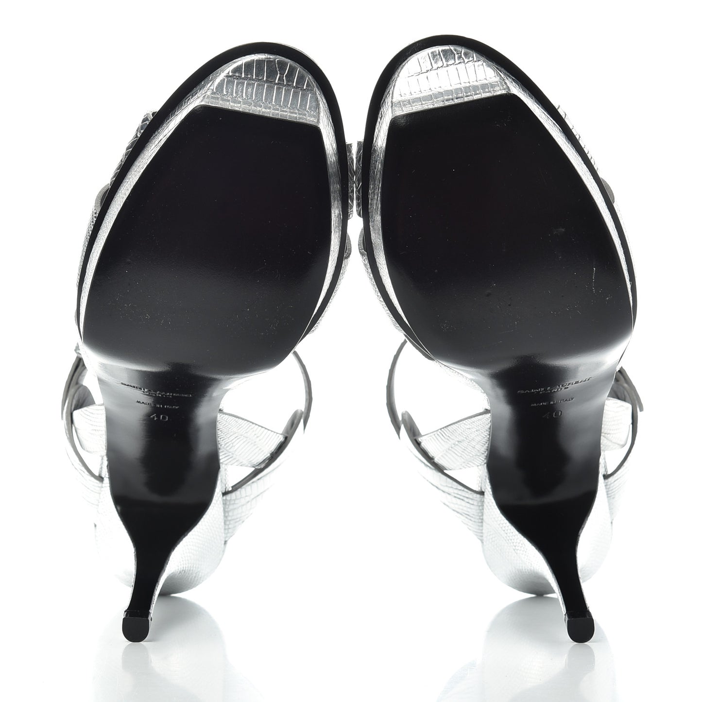 Metallic Calfskin Lizard Embossed Tribute 75 Platform Sandals 40 Silver