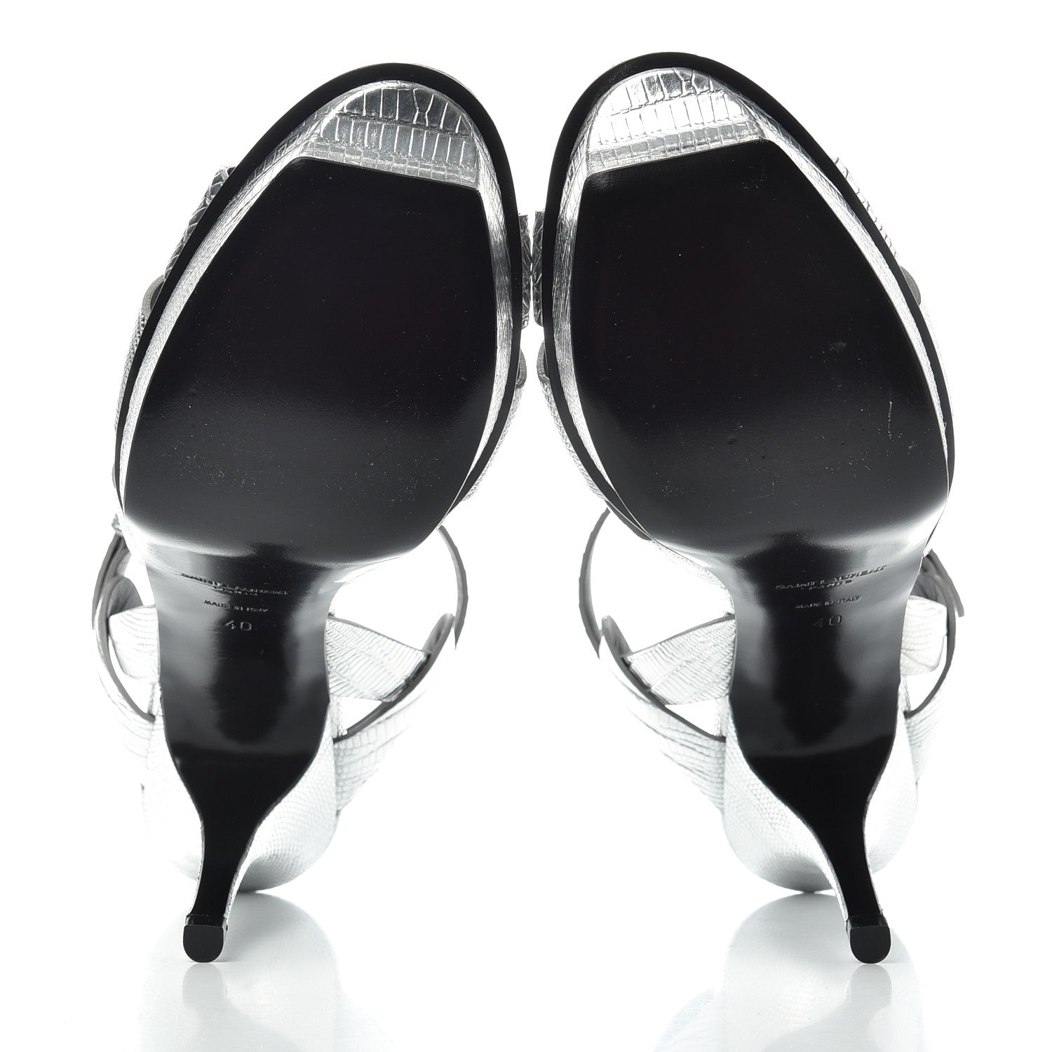Saint Laurent Metallic Calfskin Lizard Embossed Tribute 75 Platform Sandals 40 Silver 6 of 10
