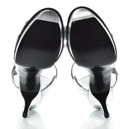 Saint Laurent Metallic Calfskin Lizard Embossed Tribute 75 Platform Sandals 40 Silver 6 of 10