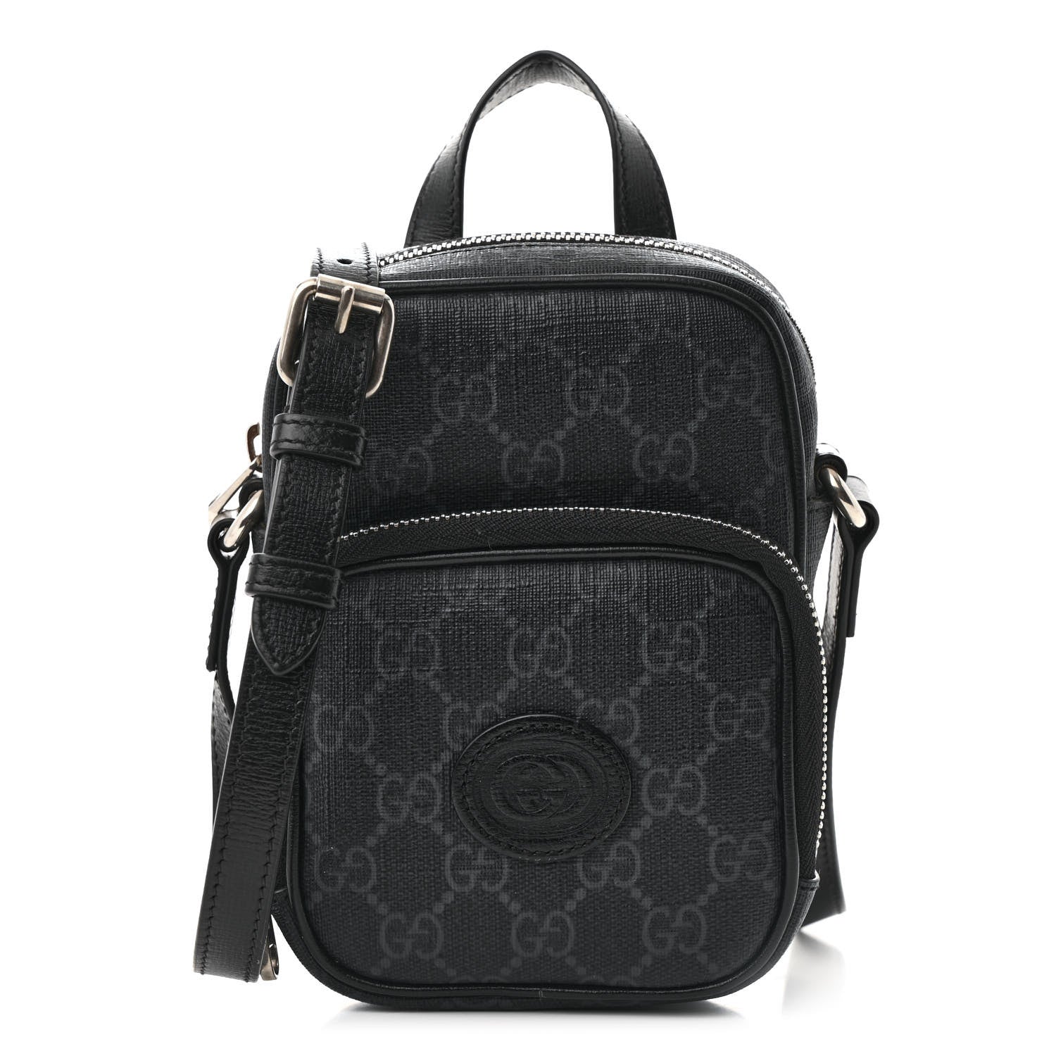 Gucci GG Supreme Monogram Azalea Calfskin Mini Retro Interlocking G Bag Black 1 of 12