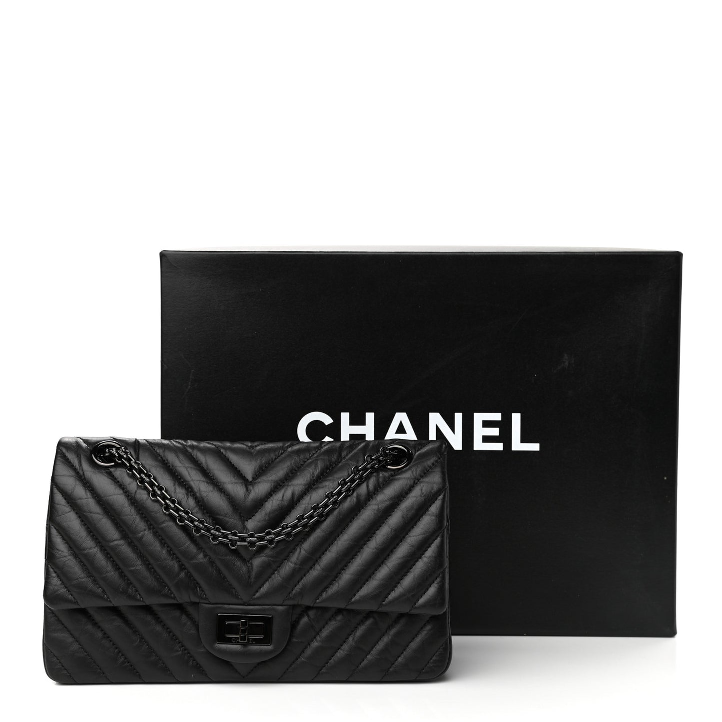 Aged Calfskin Chevron Quilted 2.55 Reissue 225 Flap So Black