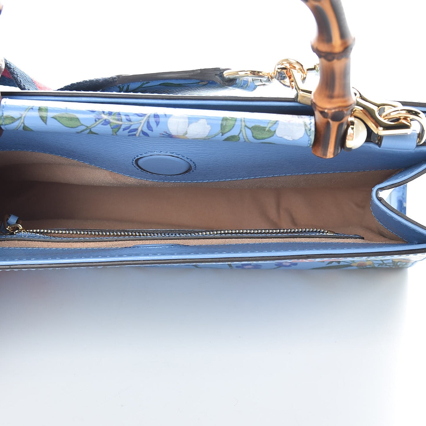 Calfskin Bamboo Web New Flora Small Nymphaea Top Handle Bag Azure