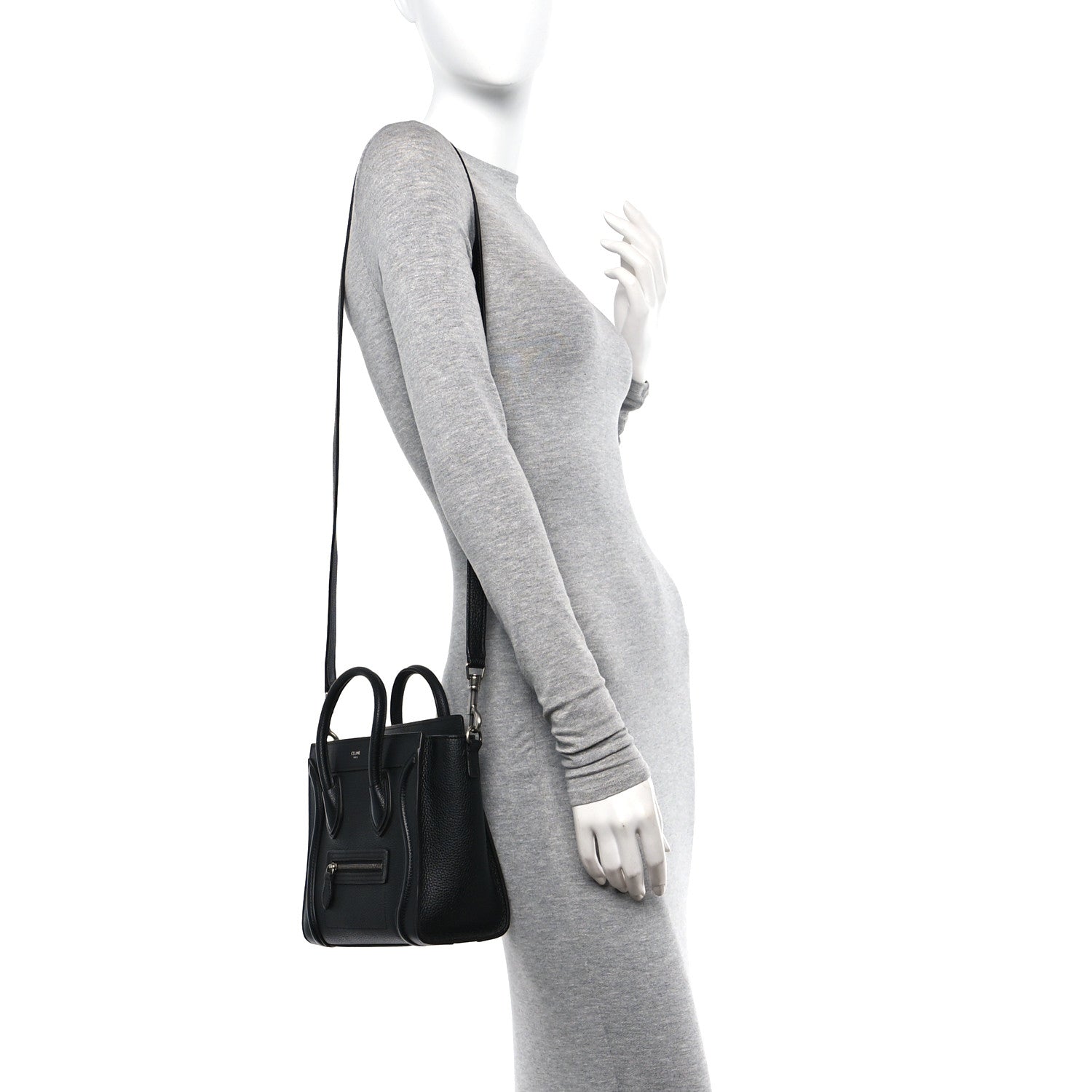 Celine Drummed Calfskin Nano Luggage Black 2 of 10