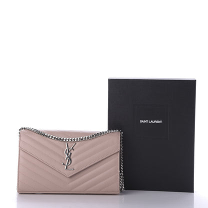 Saint Laurent Grain De Poudre Matelasse Chevron Monogram Chain Wallet Pale Pink 9 of 9