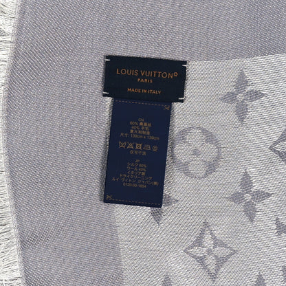 Louis Vuitton Wool Silk Monogram Denim Shawl Pearl Grey 3 of 3