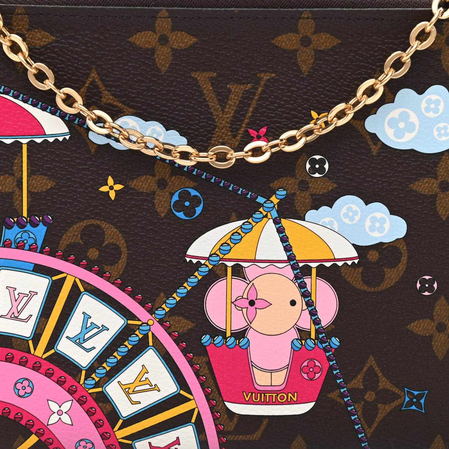 Monogram 2020 Christmas Animation Big Wheel Double Zip Pochette Rose Ballerine