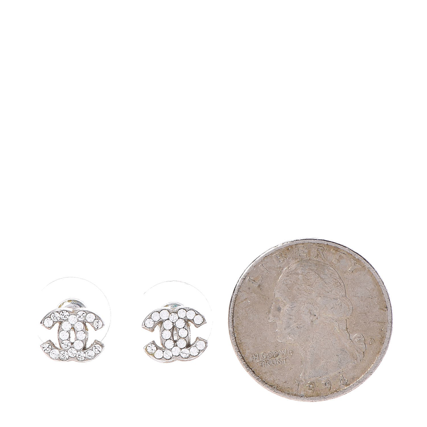 Chanel Crystal Mini Timeless CC Earrings Silver 2 of 4