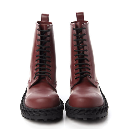 Balenciaga Calfskin Woven Detail Mens Combat Boots 42 Bordeaux 2 of 9