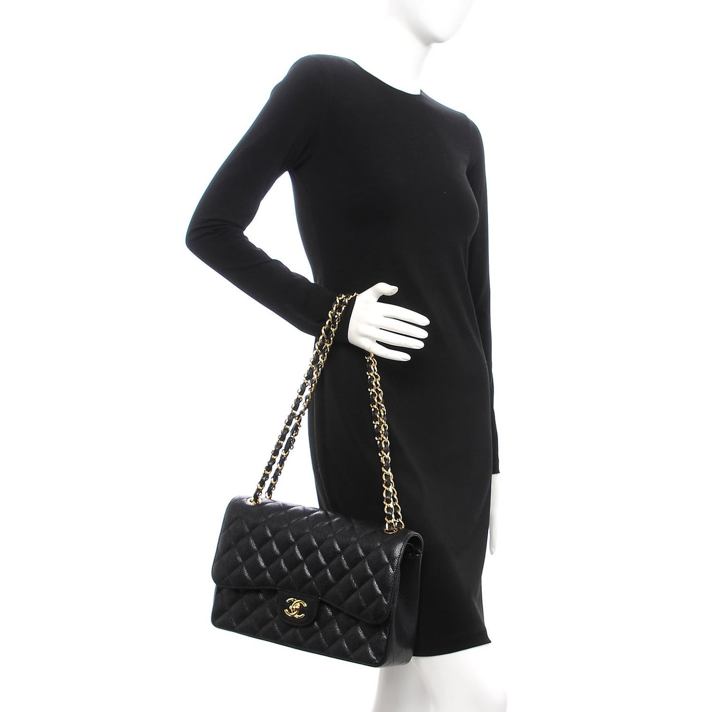Caviar Quilted Jumbo Double Flap Black