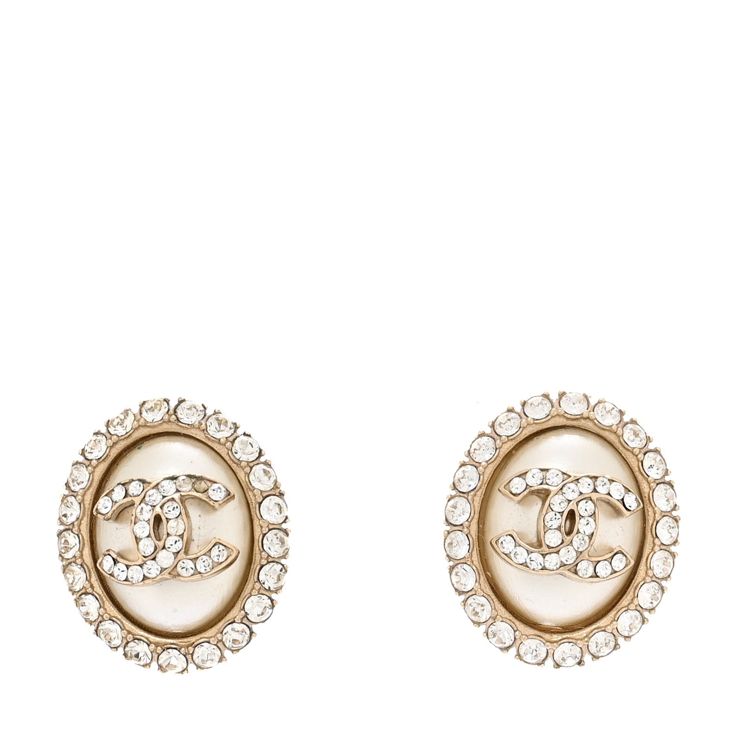 Crystal Enamel CC Round Earrings Light Gold White