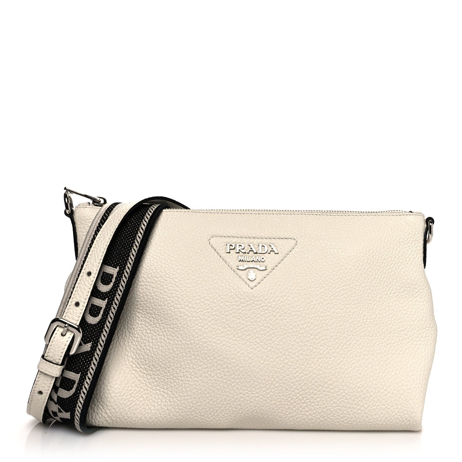 Prada Vitello Daino Soft Zippered Shoulder Bag White 1 of 8
