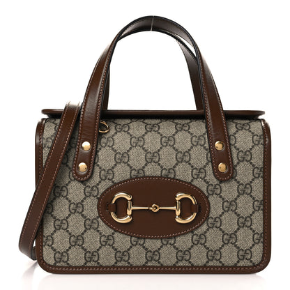 Gucci GG Supreme Monogram Azalea Calfskin Mini Horsebit 1955 Foldover Top Handle Bag Beige Ebony Brown Sugar 1 of 8