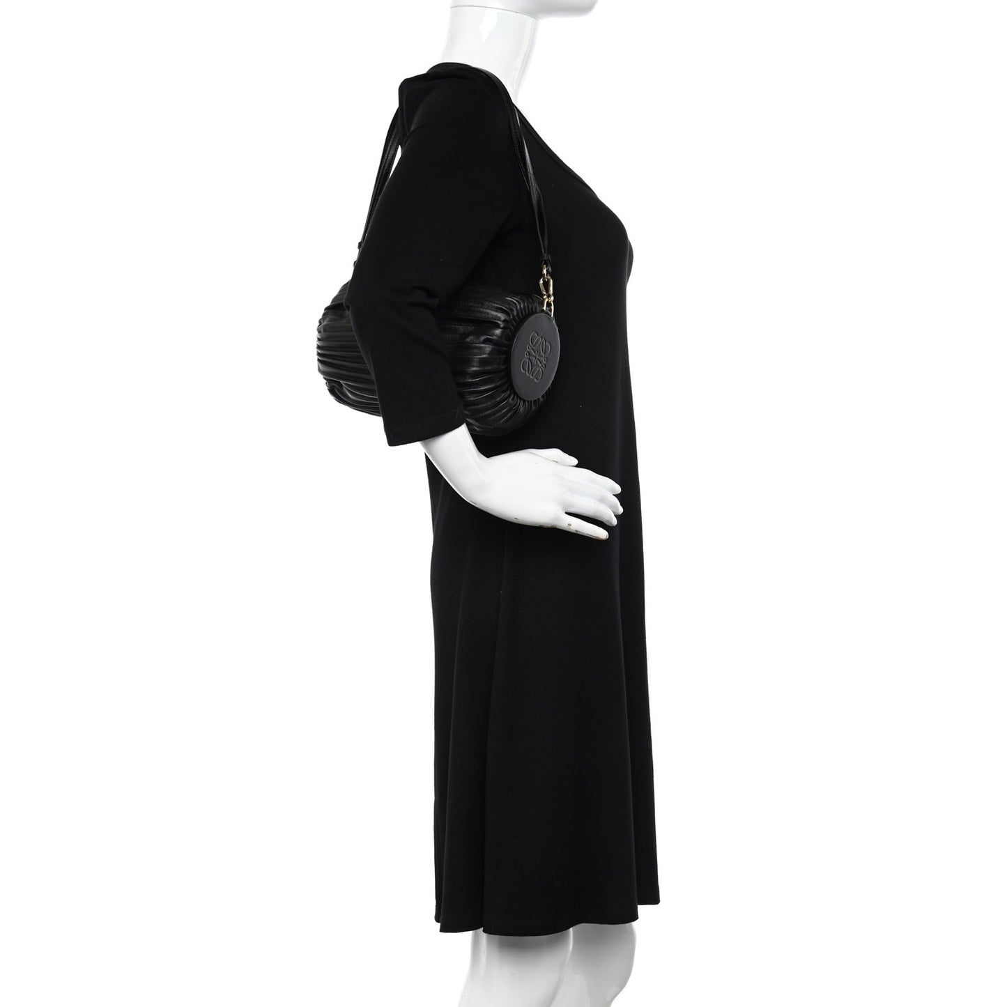 Lambskin Pleated Bracelet Pouch Shoulder Bag Black