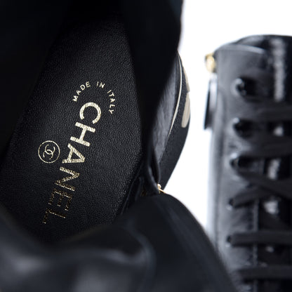 Chanel Shiny Crumpled Lambskin Lace Up Boots 39 Black 8 of 11