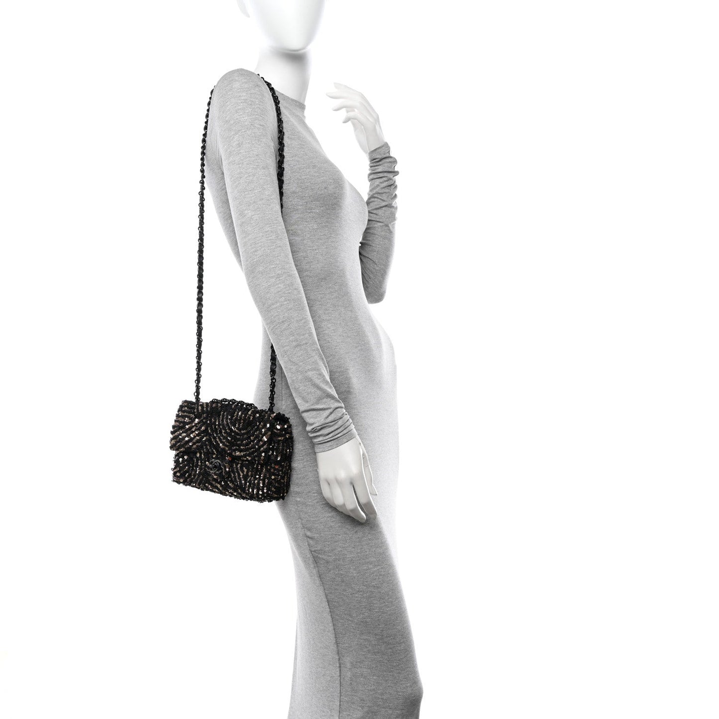 Sequin Mini Rectangular Flap Black Gold