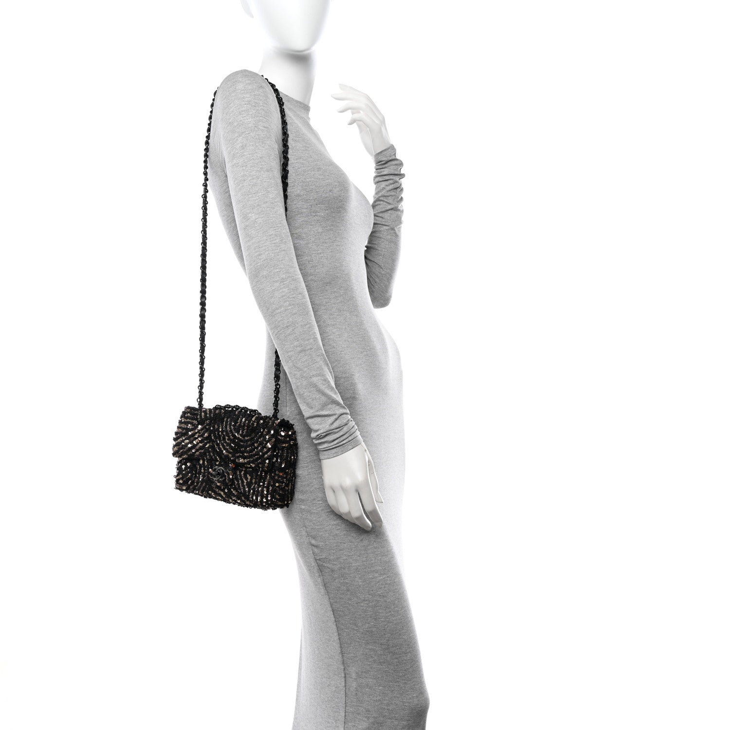Chanel Sequin Mini Rectangular Flap Black Gold 2 of 11