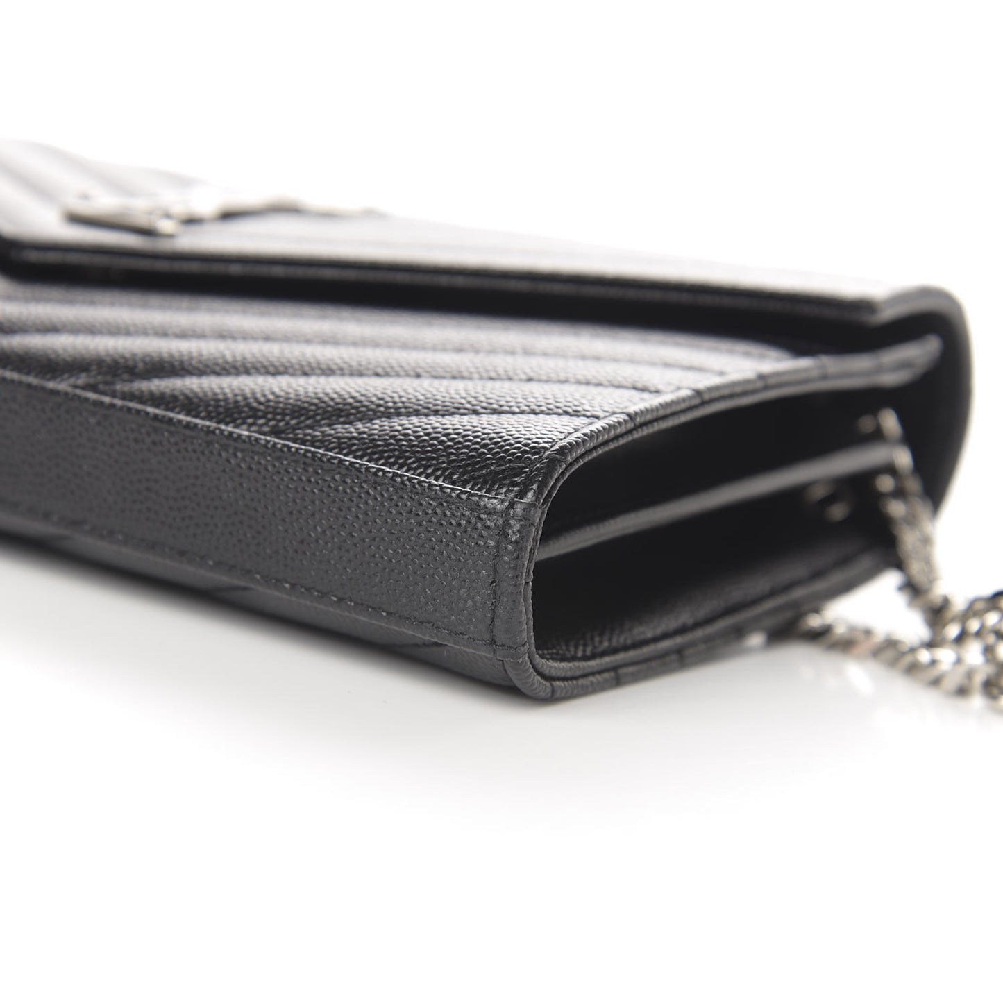 Grain De Poudre Matelasse Chevron Monogram Chain Wallet Black