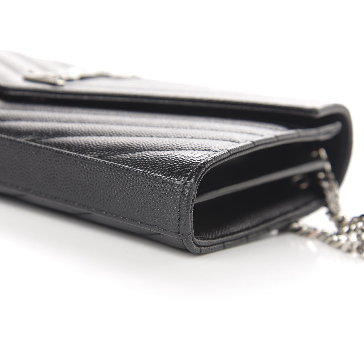 Saint Laurent Grain De Poudre Matelasse Chevron Monogram Chain Wallet Black 8 of 9