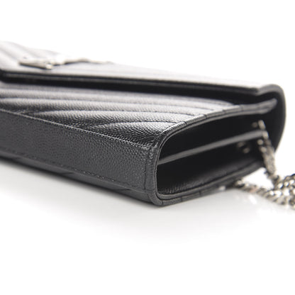 Saint Laurent Grain De Poudre Matelasse Chevron Monogram Chain Wallet Black 8 of 9