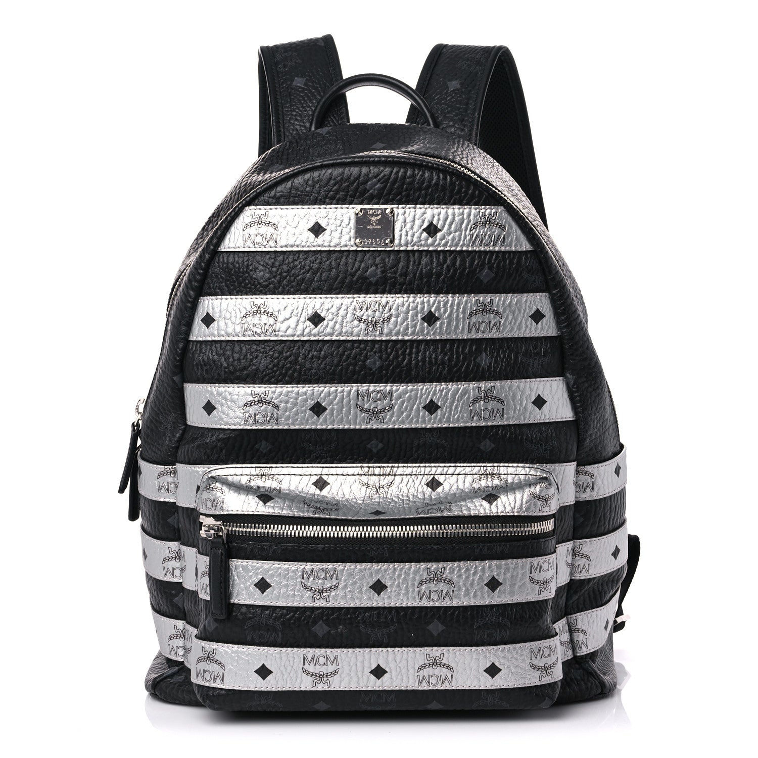MCM Metallic Visetos Striped Medium Stark Backpack Silver Black 1 of 22