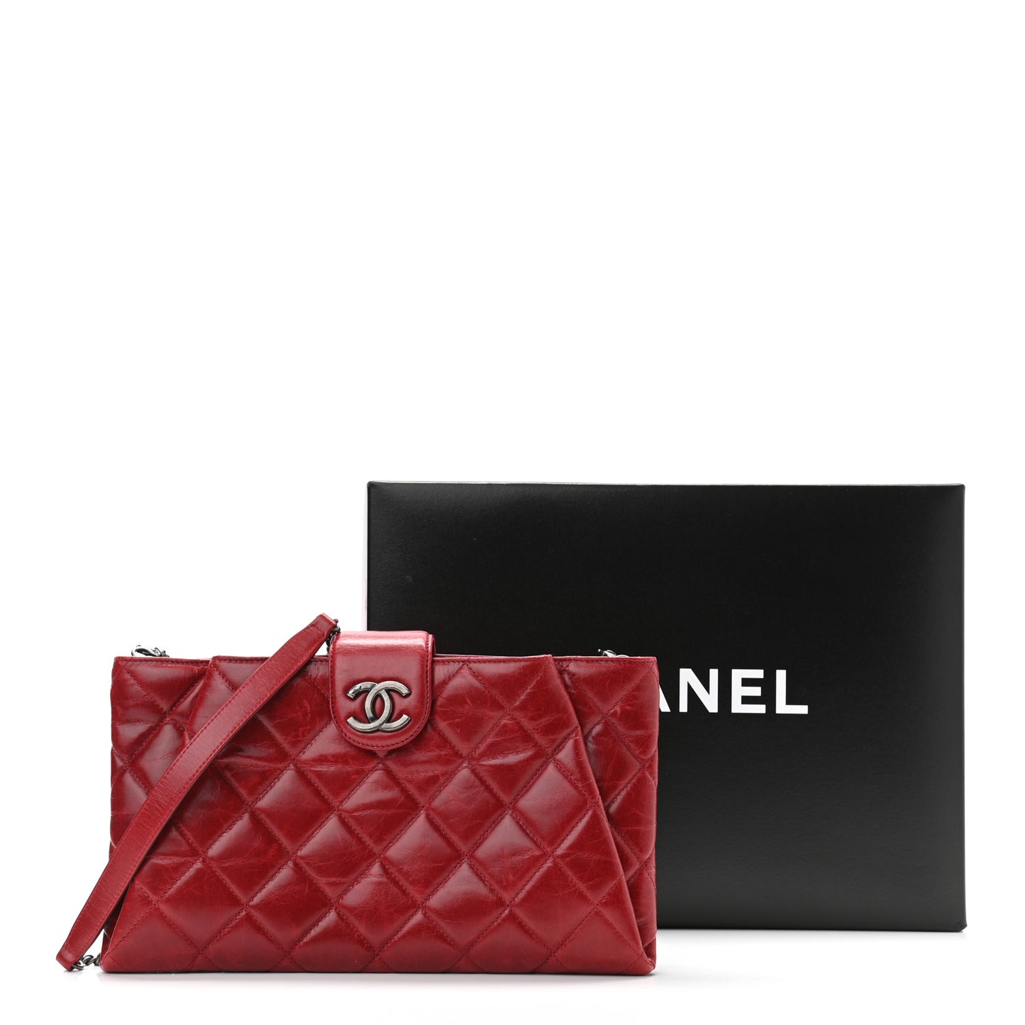 Aged Calfskin Quilted Zip Clutch Dark Red