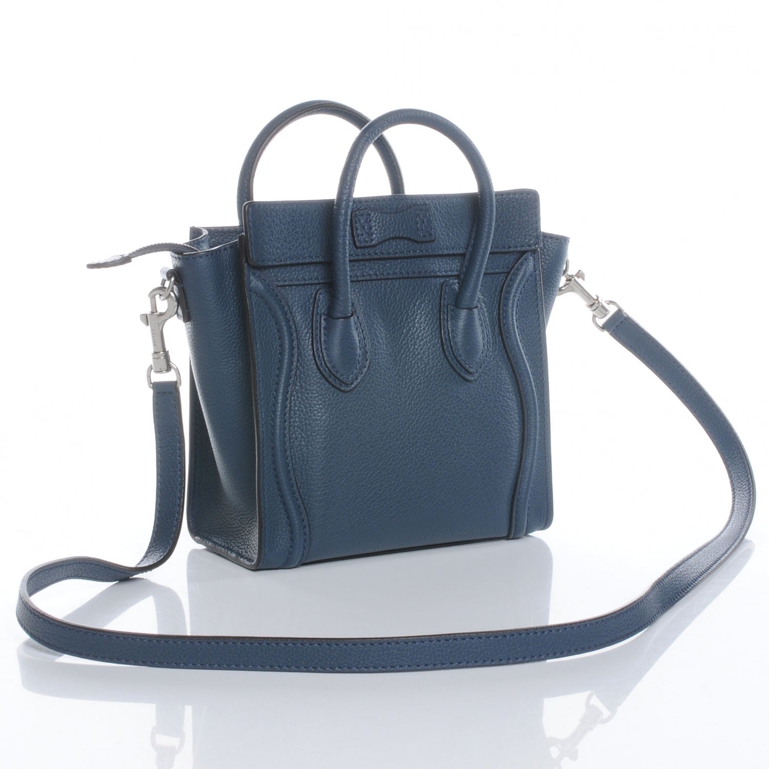 Celine Drummed Leather Nano Luggage Blue 3 of 6
