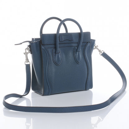 Celine Drummed Leather Nano Luggage Blue 3 of 6