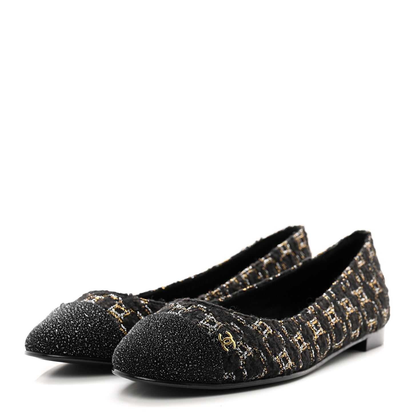 Tweed Cap Toe Ballerina Flats 36 Black