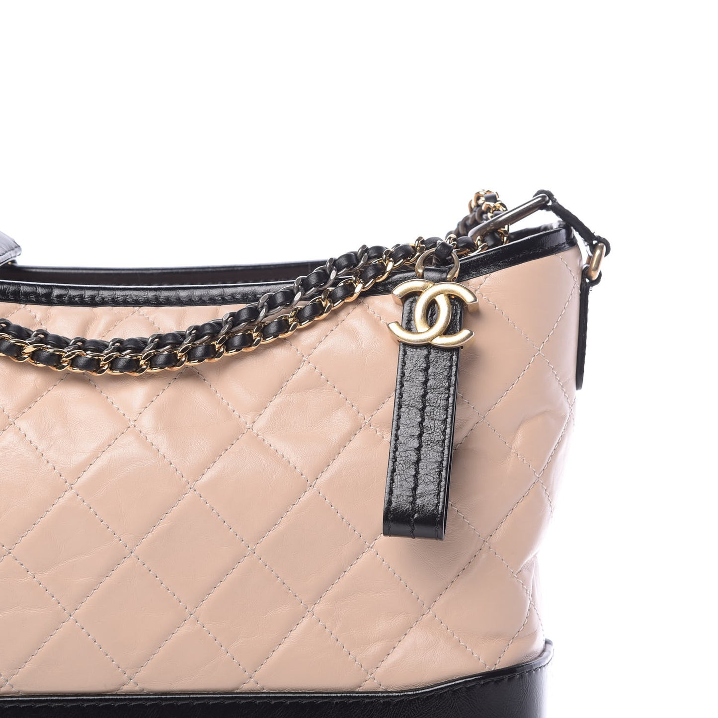 Aged Calfskin Quilted Medium Gabrielle Hobo Beige Black