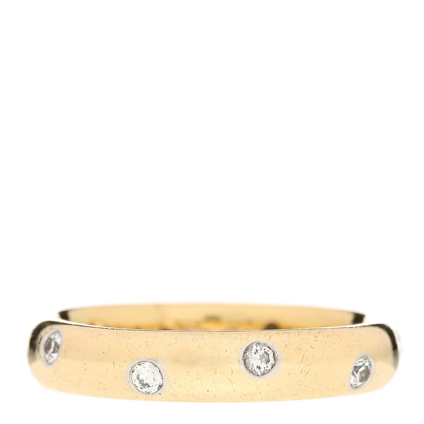 18K Yellow Gold Platinum Diamond 4mm Etoile Band Ring 56 7.5