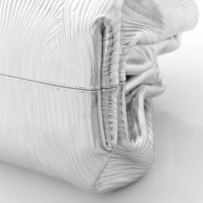 Bottega Veneta Metallic Bark Calfskin Embossed The Pouch Oversized Clutch Silver 10 of 10