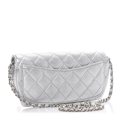 Chanel Metallic Lambskin Quilted Glasses Case With Chain Silver 3 of 12