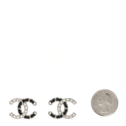 Chanel Crystal Baguette Lambskin Chain CC Vintage Allure Stud Earrings Black Silver 5 of 8
