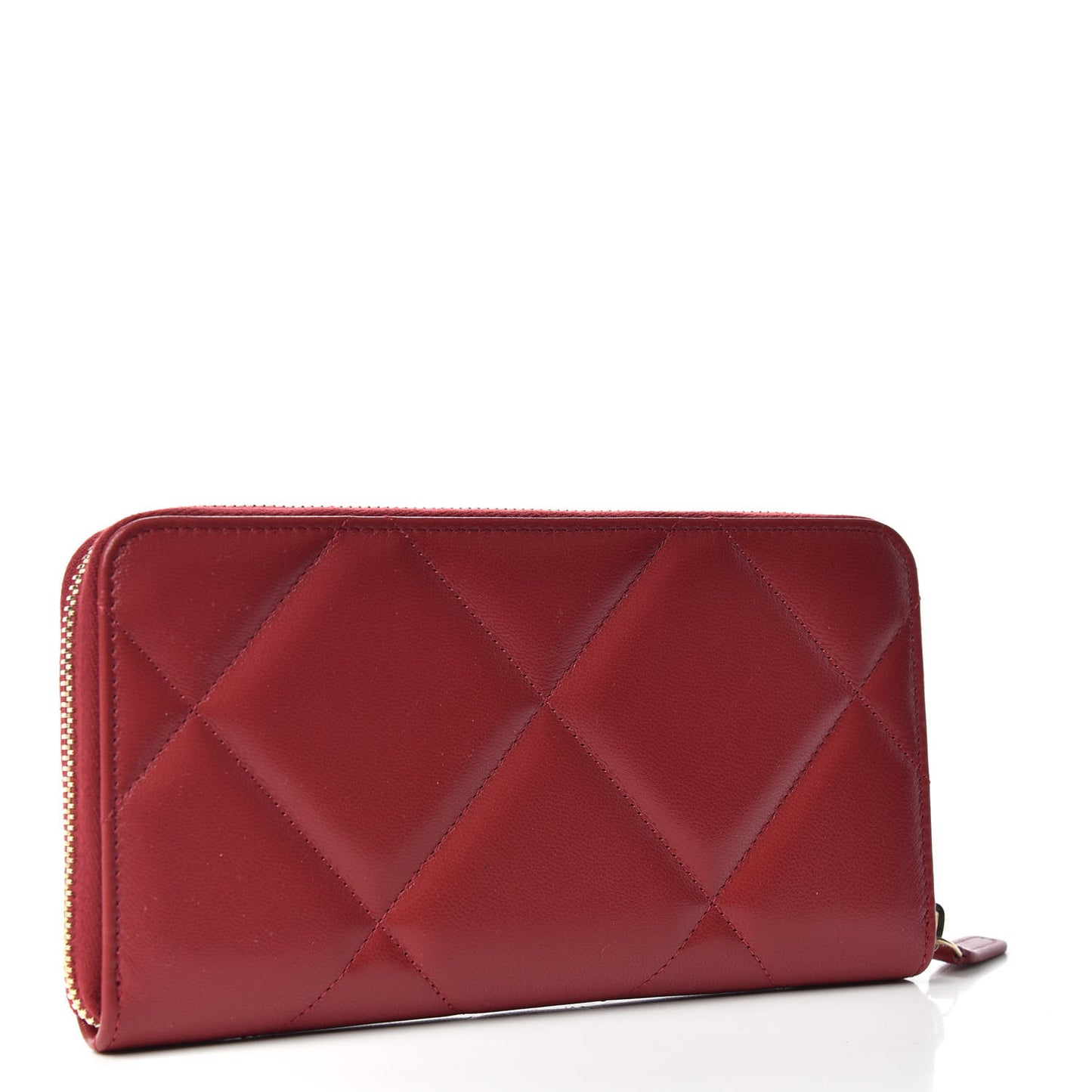 Shiny Goatskin Quilted 19 Long Zipped Around Wallet Red