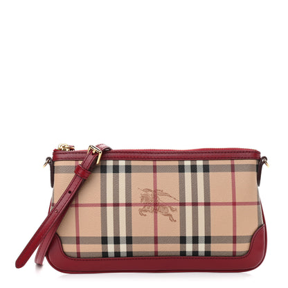 Burberry Haymarket Check Small Peyton Crossbody Clutch Bag Military Red 1 of 10