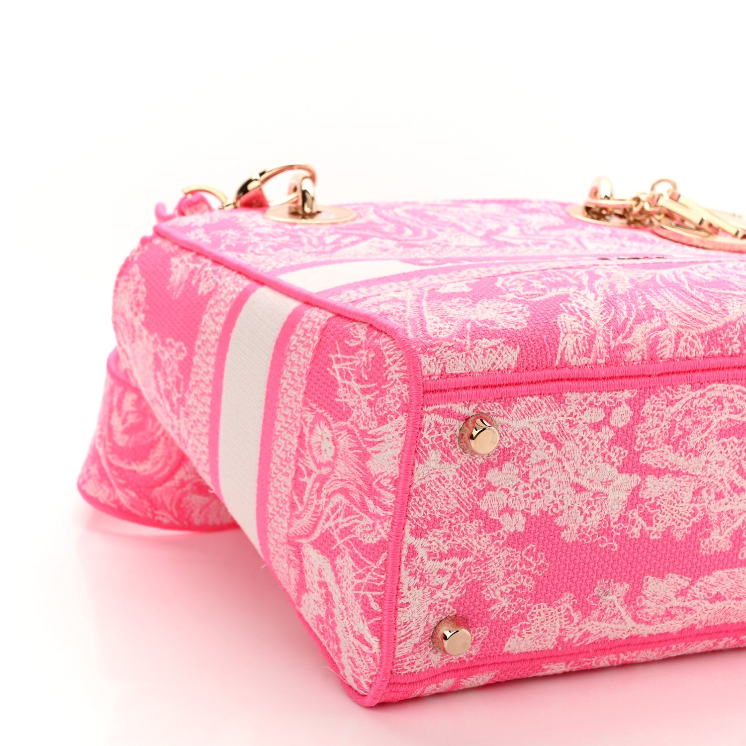 Christian Dior Canvas Toile De Jouy Reverse Embroidered Medium Lady D-Lite Fluorescent Pink 8 of 9