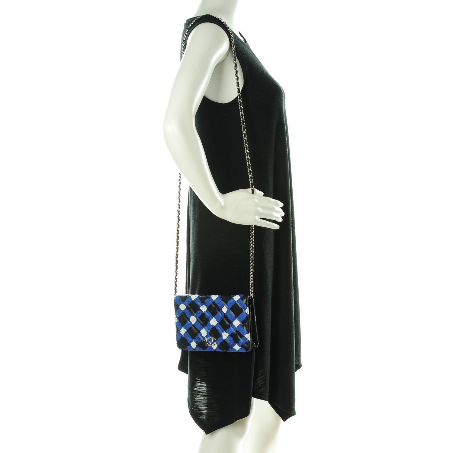 Chanel Printed Lambskin Airlines Wallet On Chain WOC White Blue Black 2 of 7