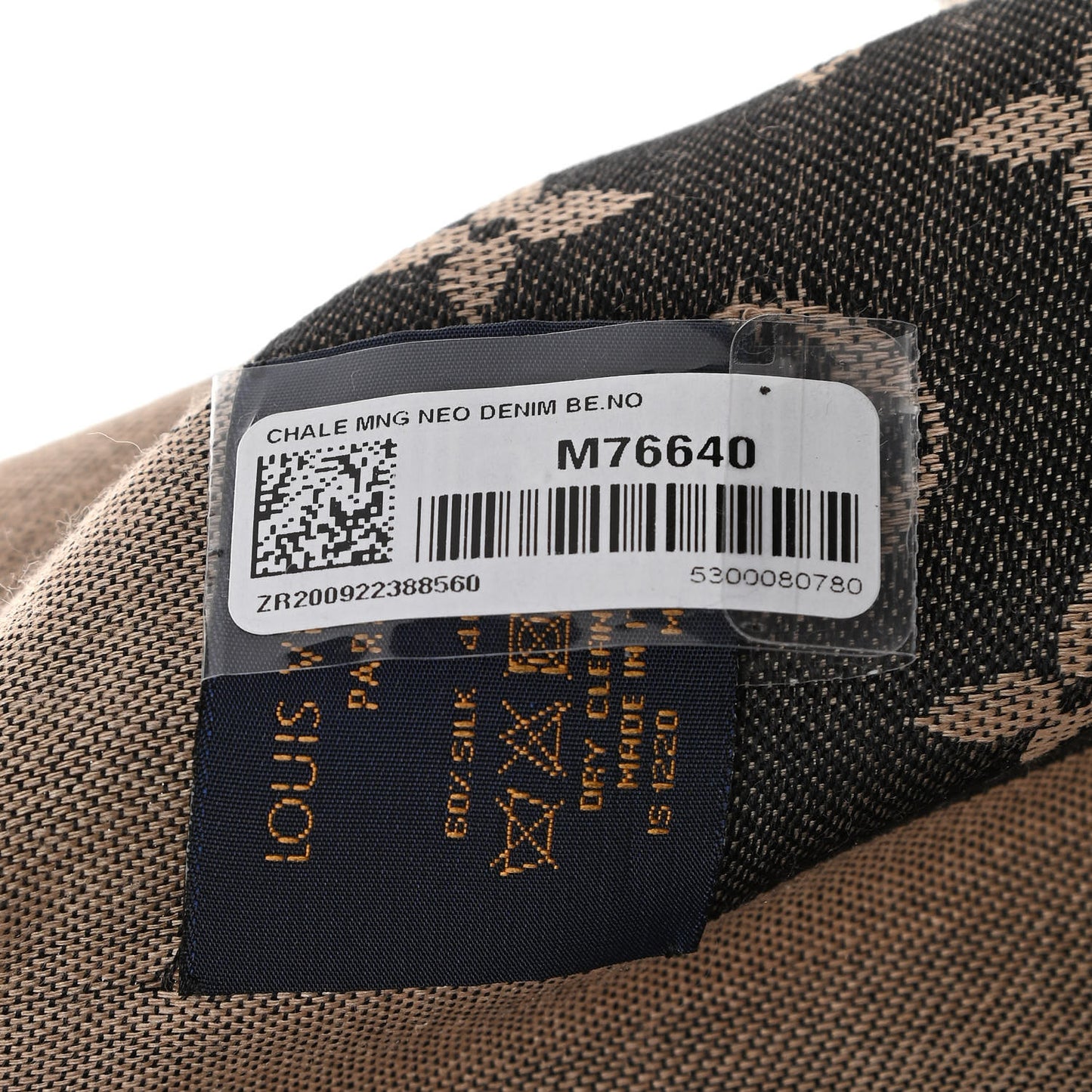 Wool Silk Monogram Denim Shawl Beige Black