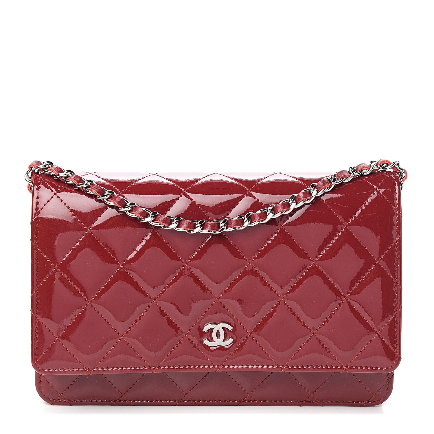 Chanel Patent Quilted Wallet On Chain WOC Red 1 of 10