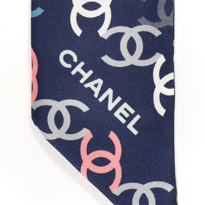 Chanel Silk CC Slim Bandeau Scarf Navy Multicolor 3 of 4