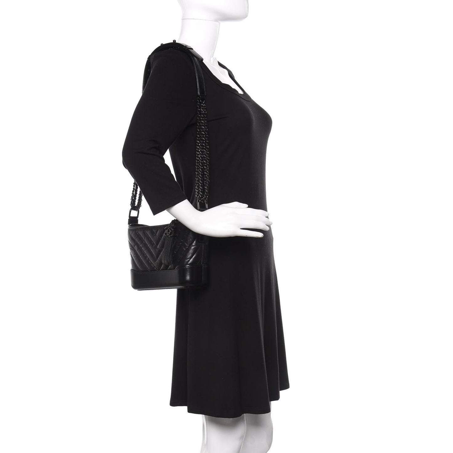 Aged Calfskin Chevron Quilted Small Gabrielle Hobo So Black